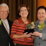 Event co-chairs Sebastian Paul and Marybelle Musco presented the Lifetime Achievement award to Joann Leatherby, center. Photos by Robert Rooks