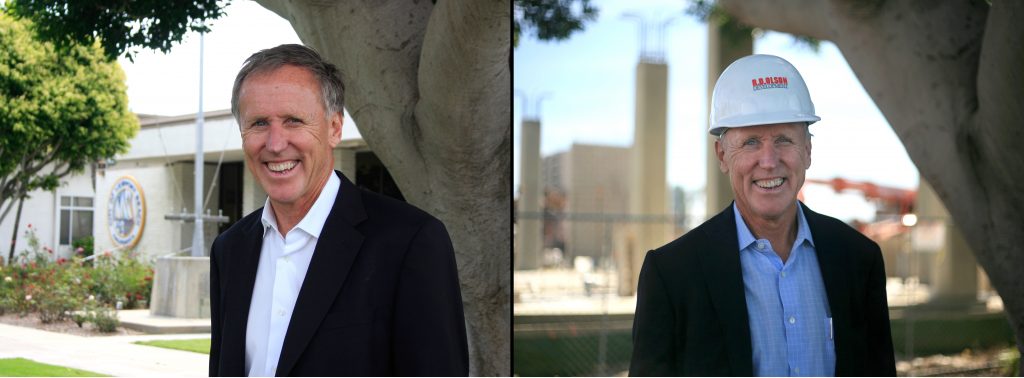 Then and Now: Bob Olson in 2013 (left) near one of the preserved ficus trees and Olson in 2017 in the same spot in front of the construction of Lido House Hotel. — Photos by Sara Hall ©