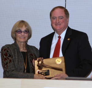 Newport Beach Mayor Keith Curry (shown here with former mayor Nancy Gardner) delivered a "State of the City" address at the Corona del Mar Chamber of Commerce luncheon.