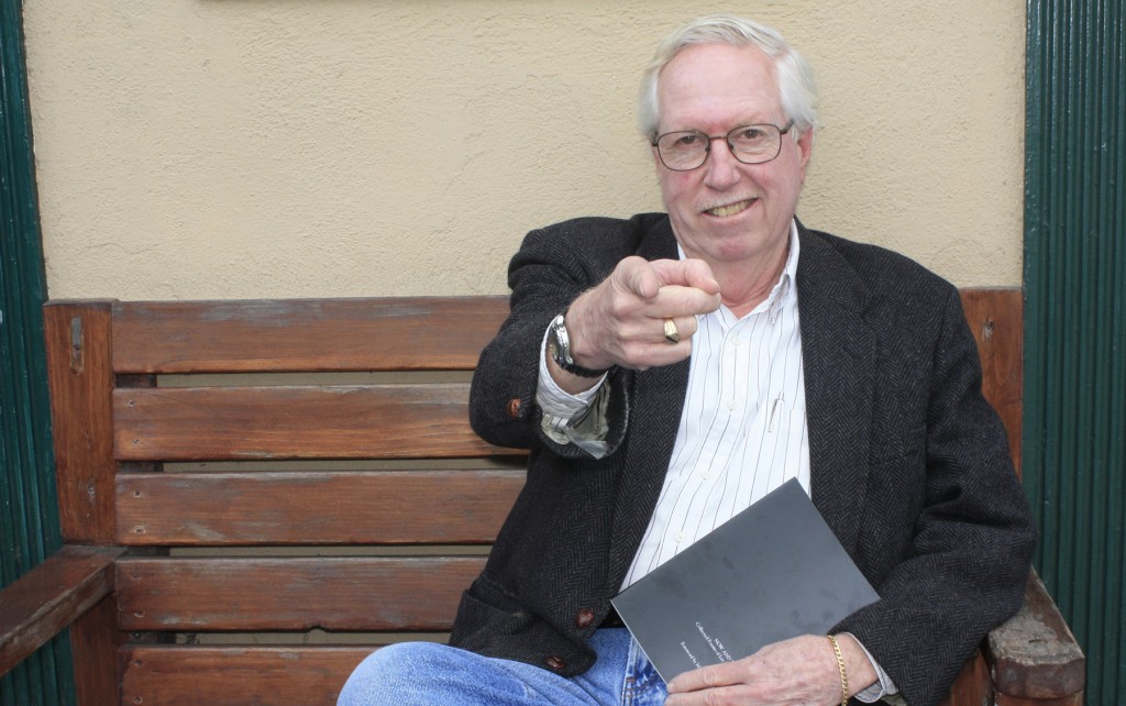 Lee Mallory getting ready to launch into one of his poems with his signature pointing move.