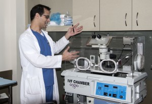 Dr. Abdullah explains the IVF chamber. — Photo by Charles Weinberg