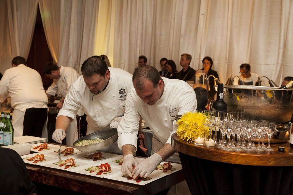 Bambu at The Fairmont Newport Beach Executive Chef Brian Doherty (right) prepares his fifth course of the evening