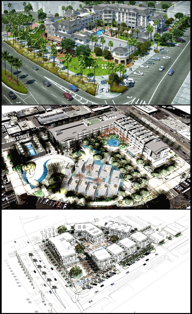 Artist renderings of the projects proposed from (top to bottom) RD Olson Development, Sonnenblick Development, The Shopoff Group.