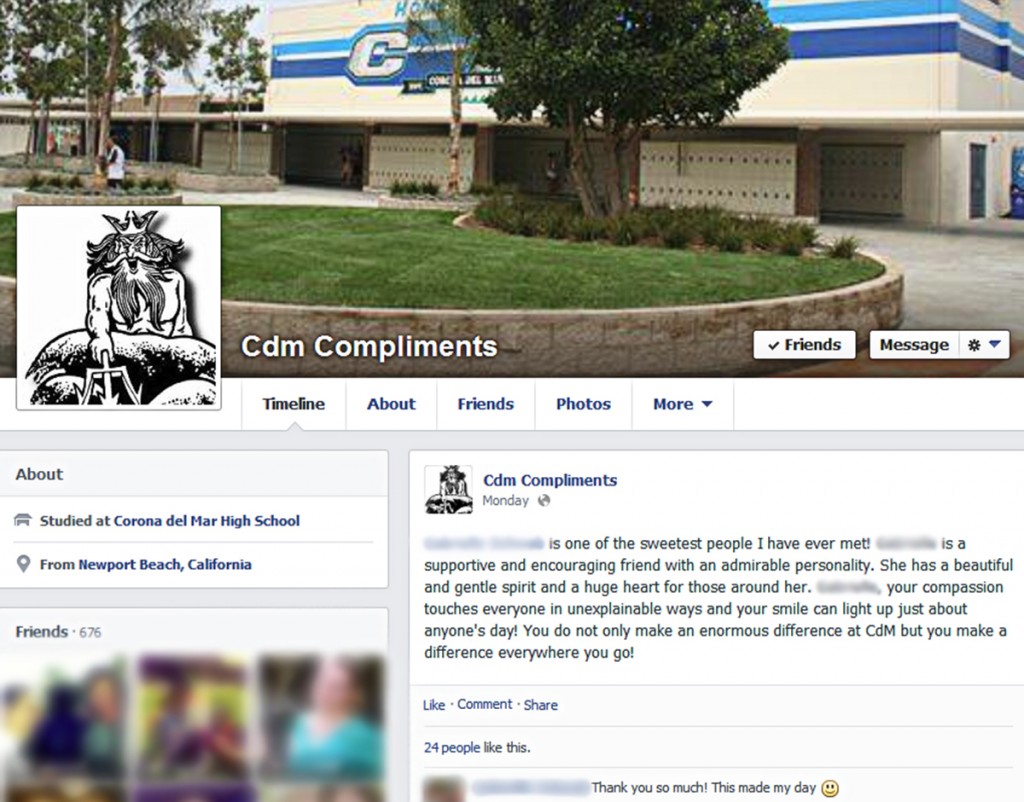 The CdM Compliments facebook page. (This image has been altered for privacy)