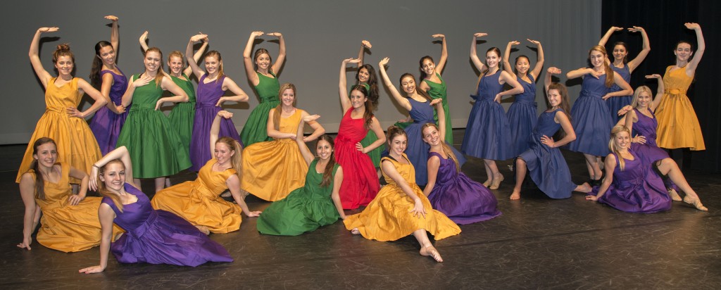 Corona del Mar’s Orchesis dance team pose for a photo during a recent dress rehearsal for their upcoming show. — All photos by Charles Weinberg