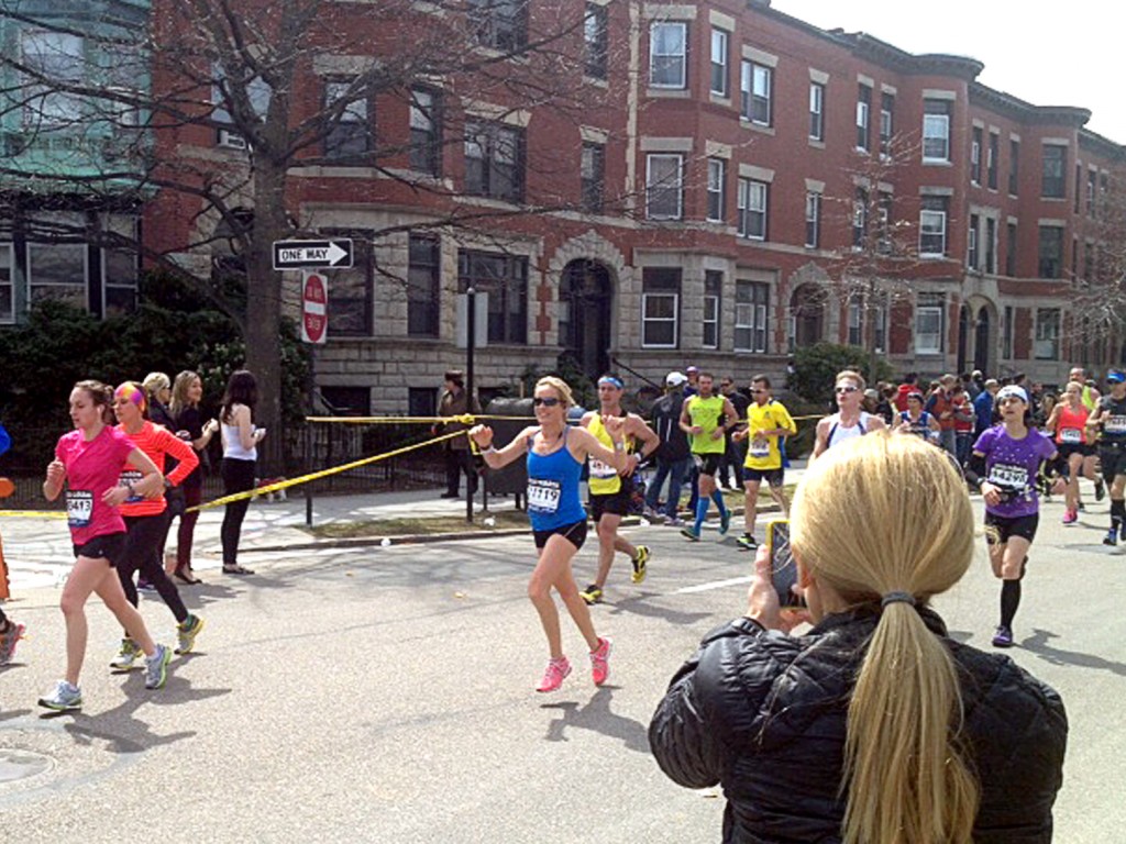 Mollie Rosing in the middle of the Boston Marathon, near Boston College. — Photo courtesy Mollie Rosing