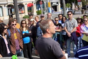 John Hennessy, producer of the event and owner of Race/LA, goes over the rules before the race starts.