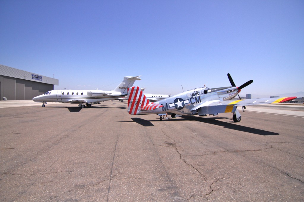 The P51 with a more modern jet at the air field.