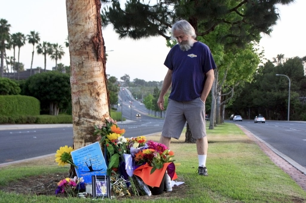 Gary Fain of Irvine visits the accident site on Wednesday. — Photo by Sara Hall