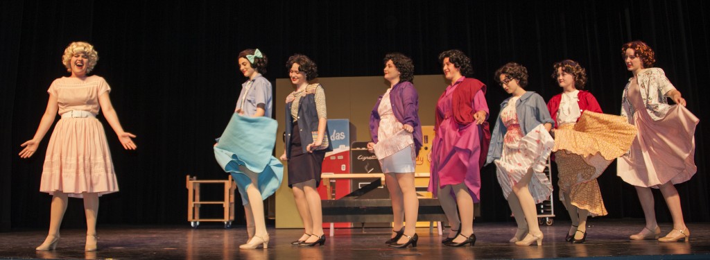 Newport Harbor High School senior Hannah Whitfield (far left), as Babe Williams, and some of the cast during a recent  rehearsal. — Photos by Charles Weinberg