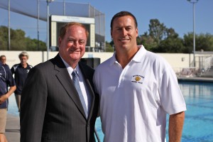 Newport Beach Mayor Keith Curry and NB Water Polo director and head coach Robert Lynn.