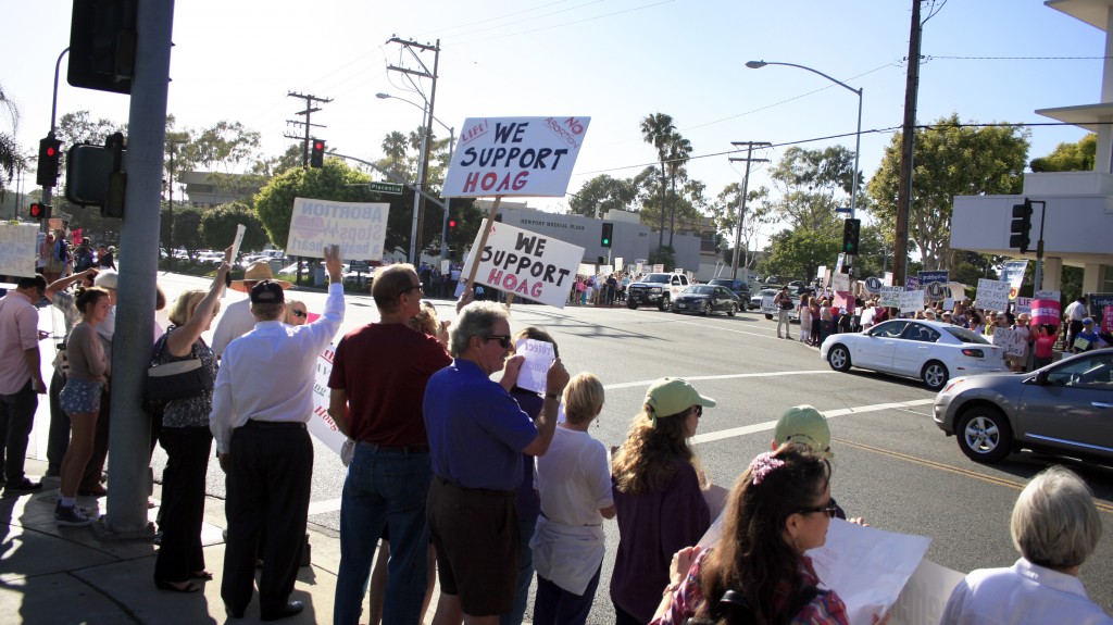 All four corners of Hospital Road and Placentia Avenue were crowded on Thursday.