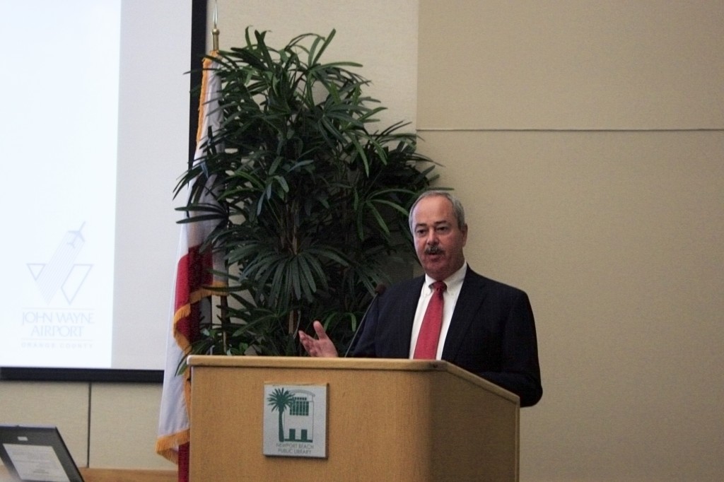 Alan Murphy talks about John Wayne Airport at the meeting.