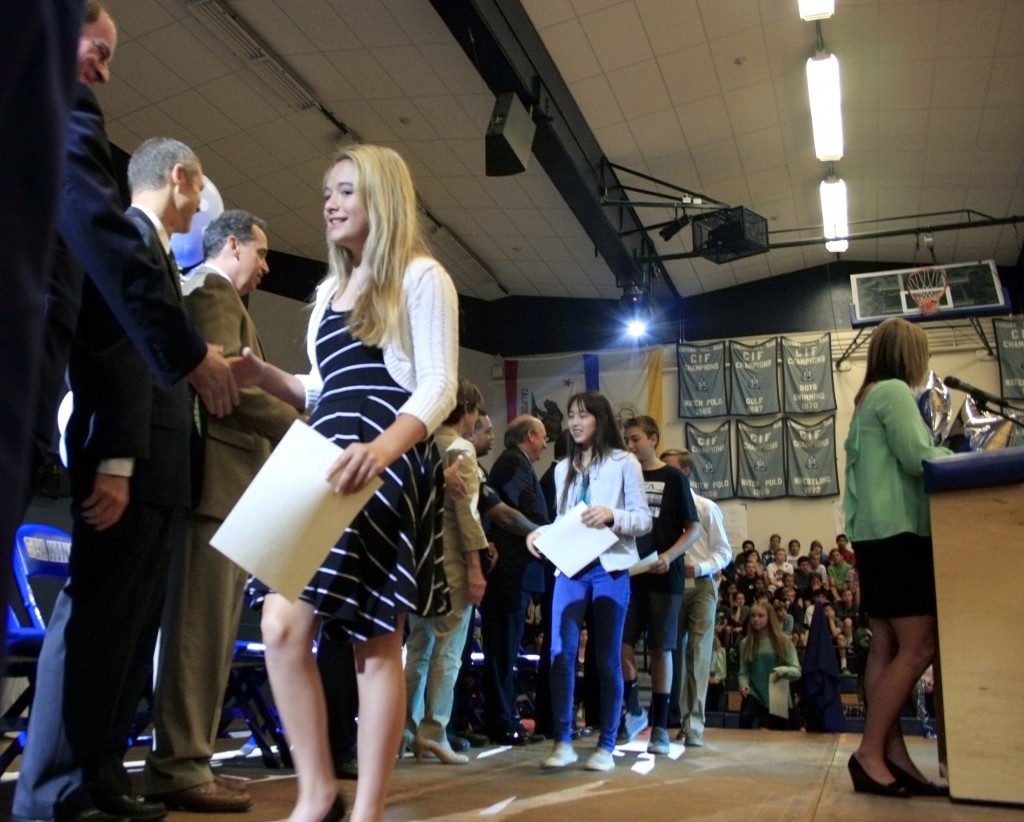 Students receive their awards for good character and shake the hands of the honored guests. — Photos by Sara Hall