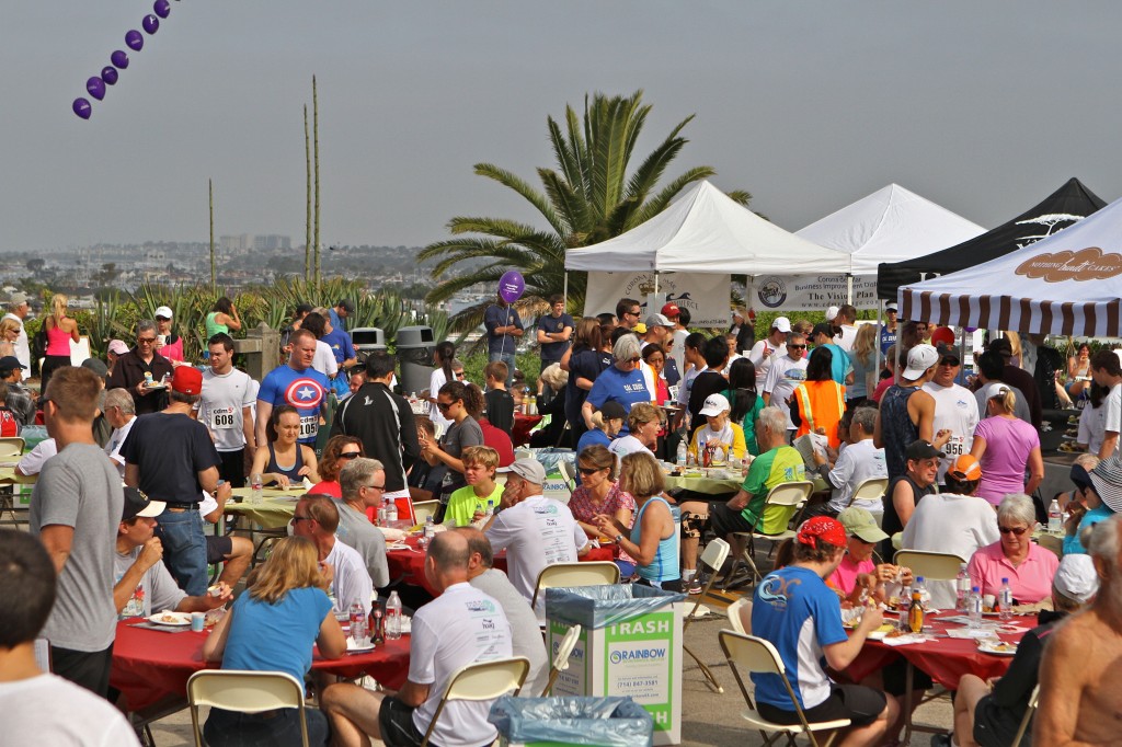 Racers get some grub after finishing the race.