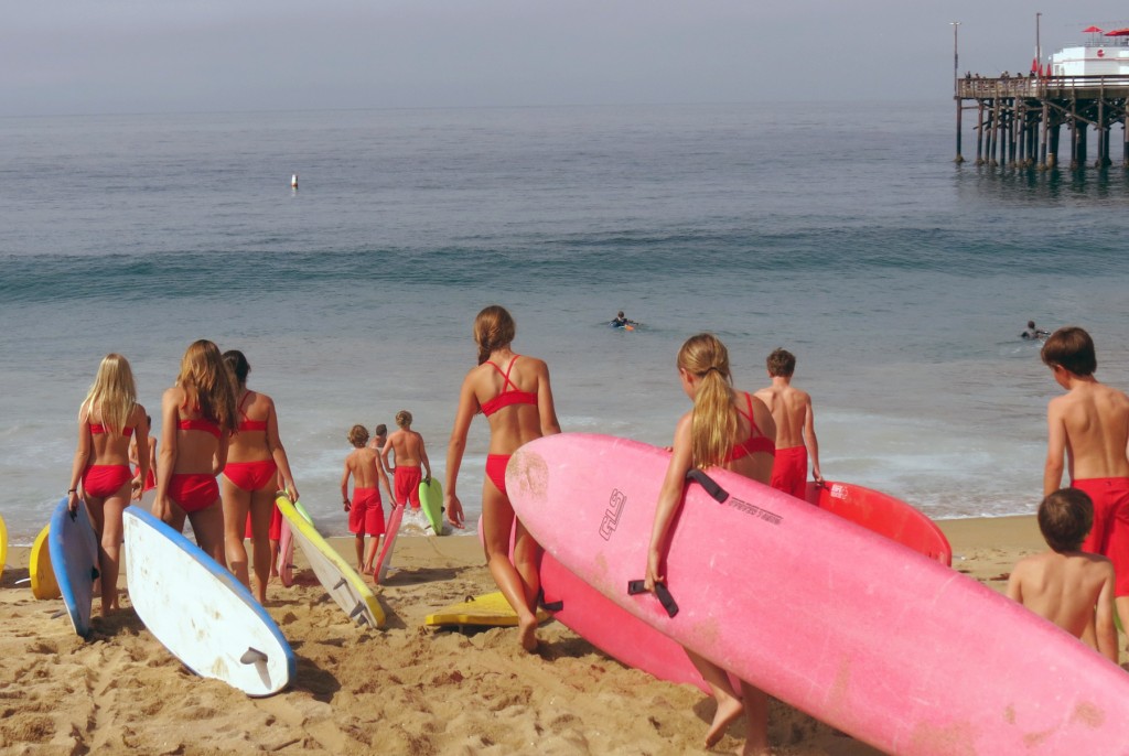 The kids head to the water.