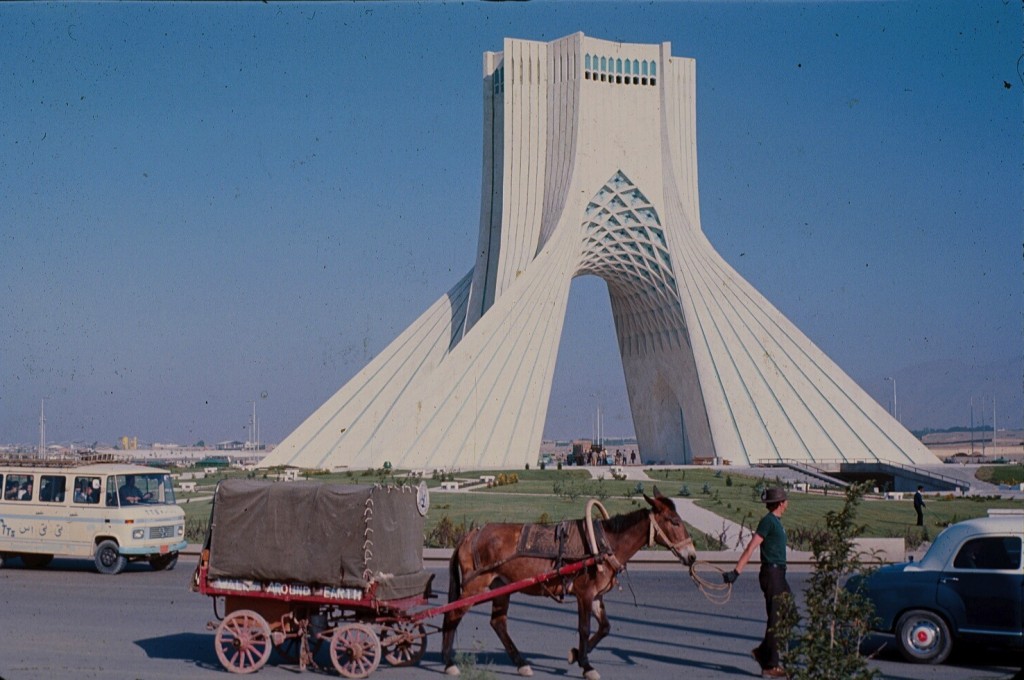 Passing the Azadi Tower in Tehran, Iran.