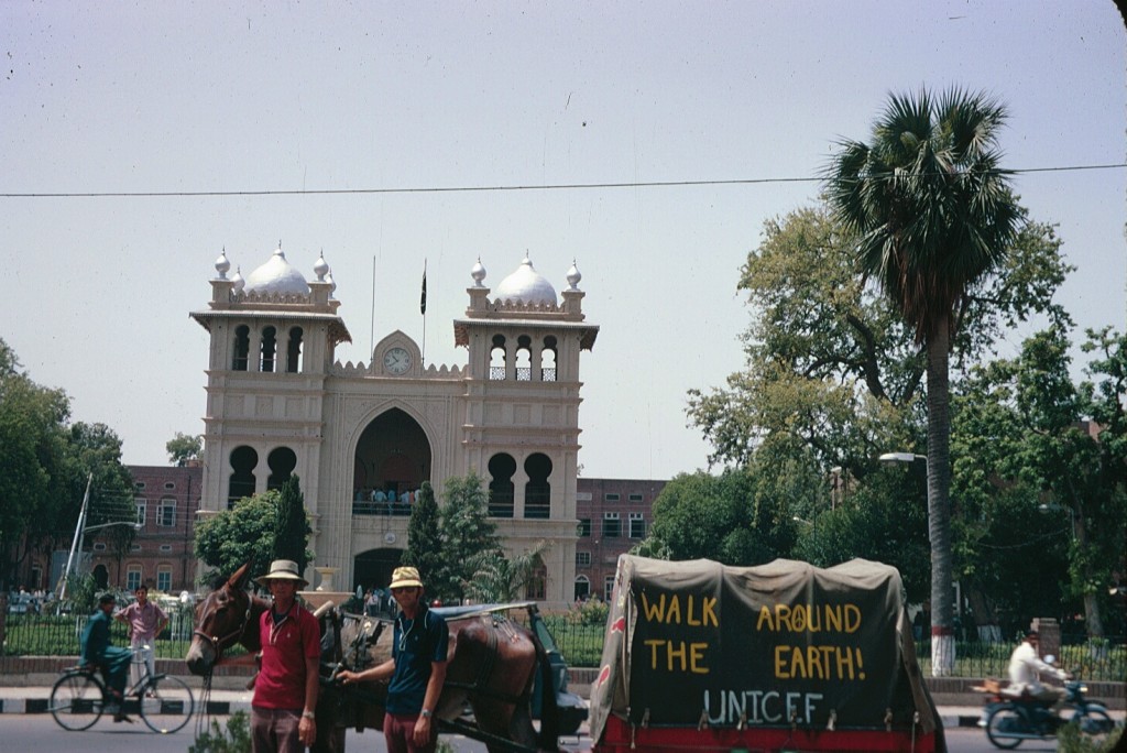 American brothers Dave and Pete Kunst walking through Lahore, Pakistan.