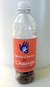 A Spare Change for Change collection bottle.