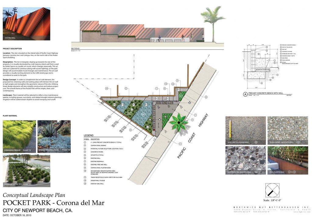 The conceptual landscape plan for the CdM Pocket Park at 3140 E. Coast Highway. — Photo courtesy city of Newport Beach