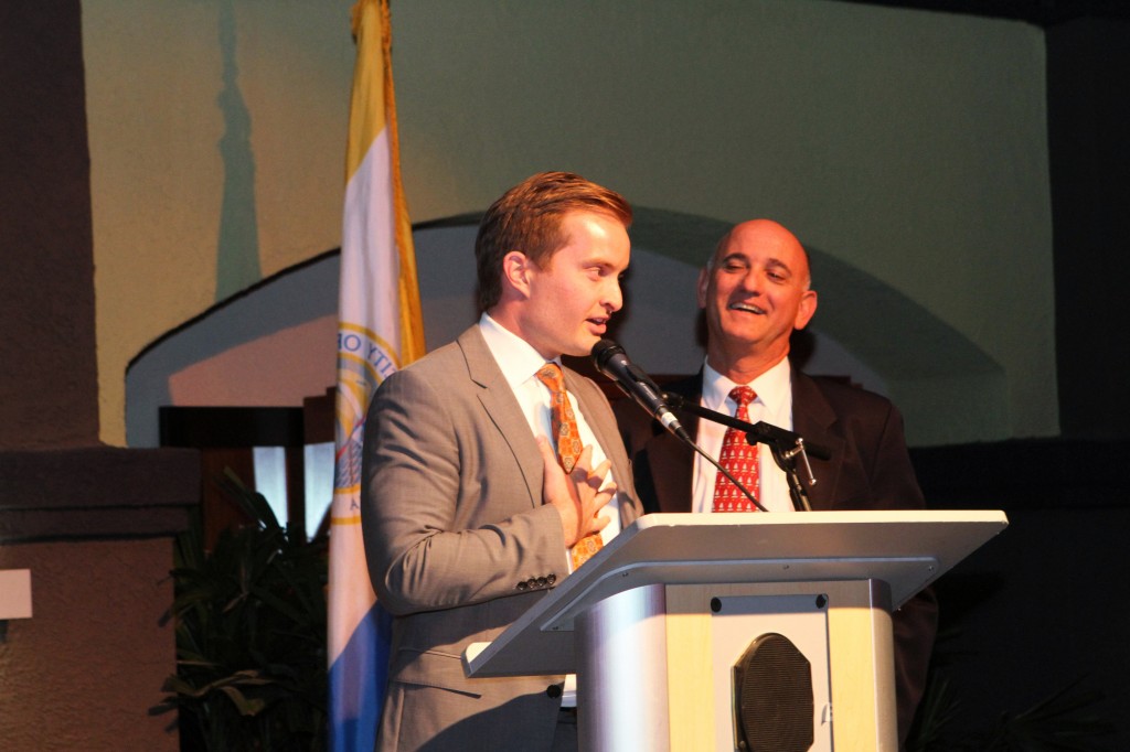 Joeseph Stapleton speaks at the reception.