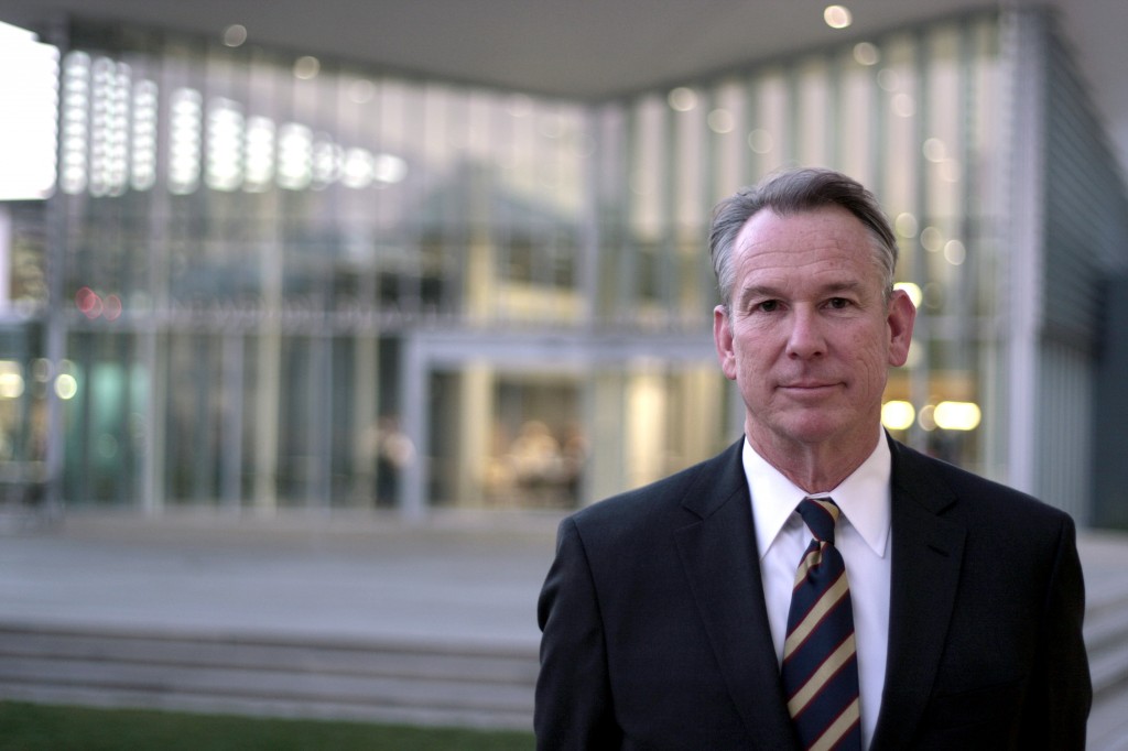 Tim Hetherton in front of the Newport Beach Public Library after being named the new library services director. — Photo by Sara Hall