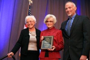 (left to right) Former Mayor Evelyn Hart, SUNshine Award winner, retired state Senator, Marian Bergeson, and city manager Dave Kiff.