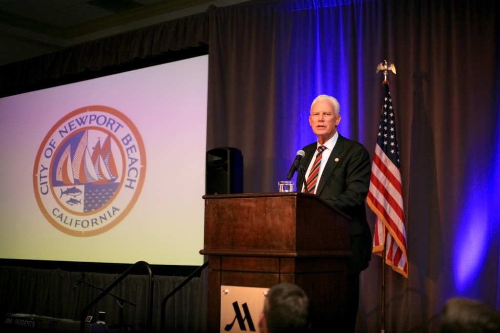 Mayor Rush Hill gives his "State of the City" speech during Speak Up Newport's 33rd Mayor’s Dinner on Feb. 7.