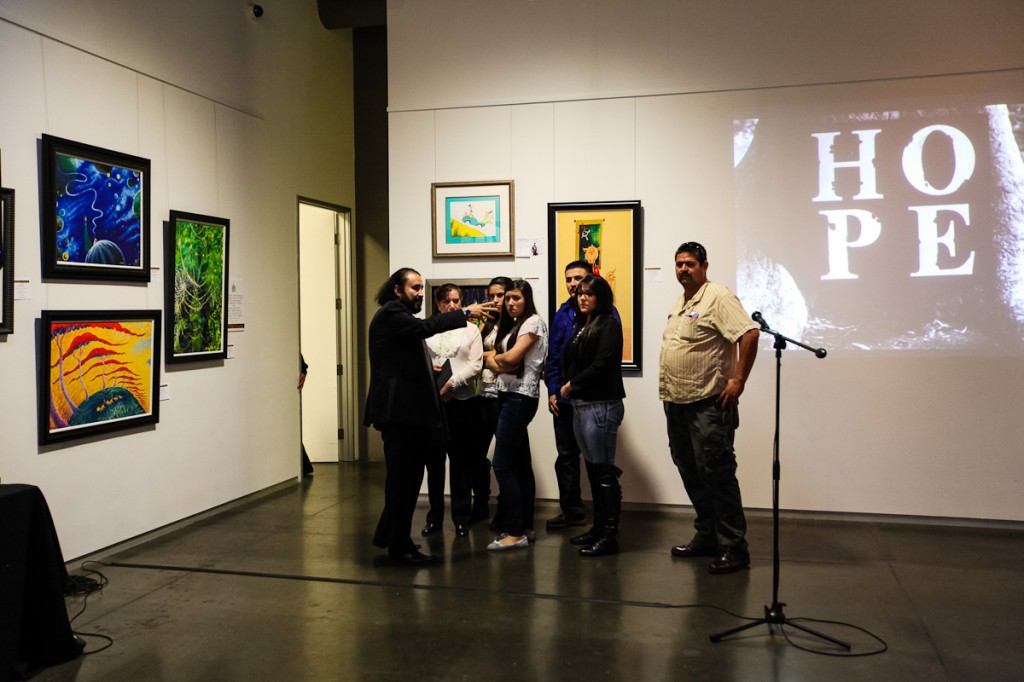 Visitors look around the Chuck Jones Center during the event.