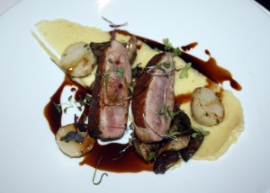 Cedar smoked duck breast, bacon, forest mushroom, sweet potato, turnips, maple & cider jus