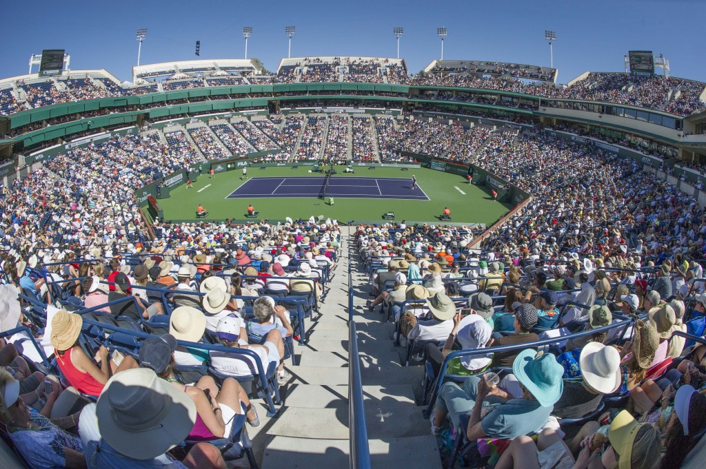 Stadium 1 Court at BNP Paribas Open in Indian Wells. A few Newport natives competed, like Alexa Glatch, and many attend the week-and-a-half long event as spectators, including members of the Palisades Tennis Club in Newport Beach. — All photos by Lawrence Sherwin