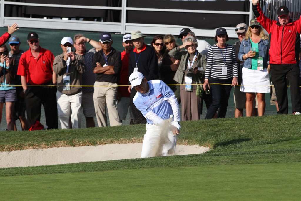 Defending champion David Frost shoots his way out of a sand trap at the 2013 Toshiba Classic — Photo by NB Indy Staff