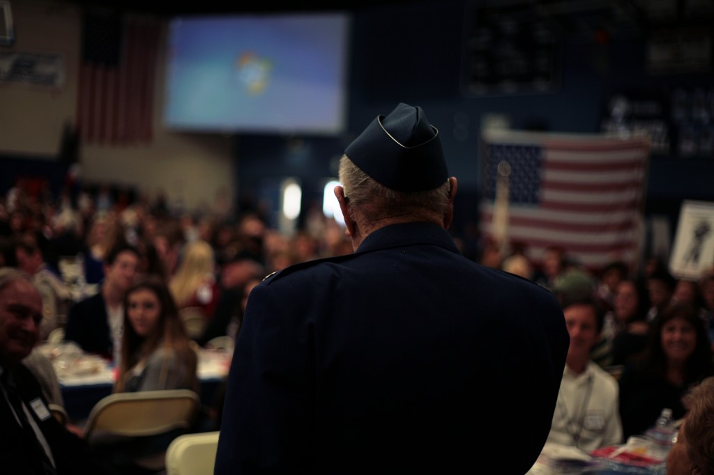 A veteran speaks to the crowd.