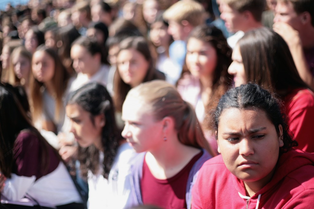 Students watch a mock DUI accident Tuesday as part of the school’s “Every 15 Minutes” program.