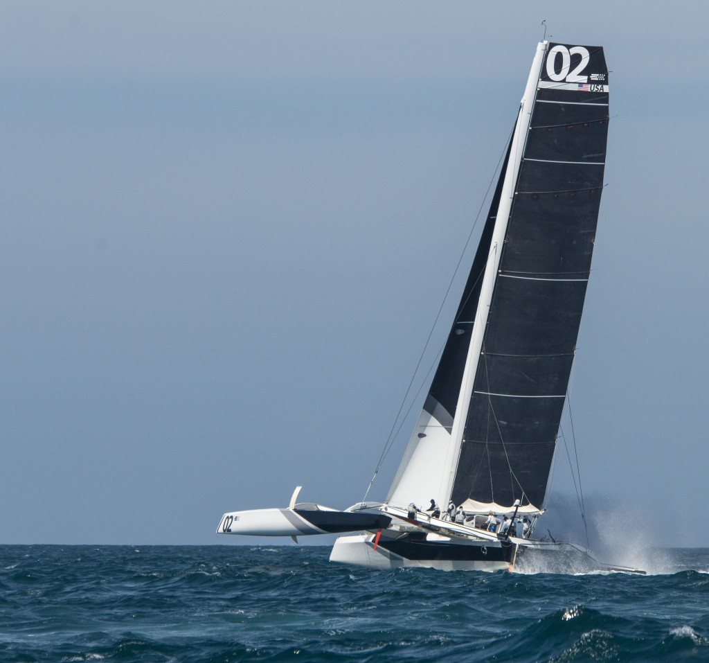 A Trimaran races into the blue