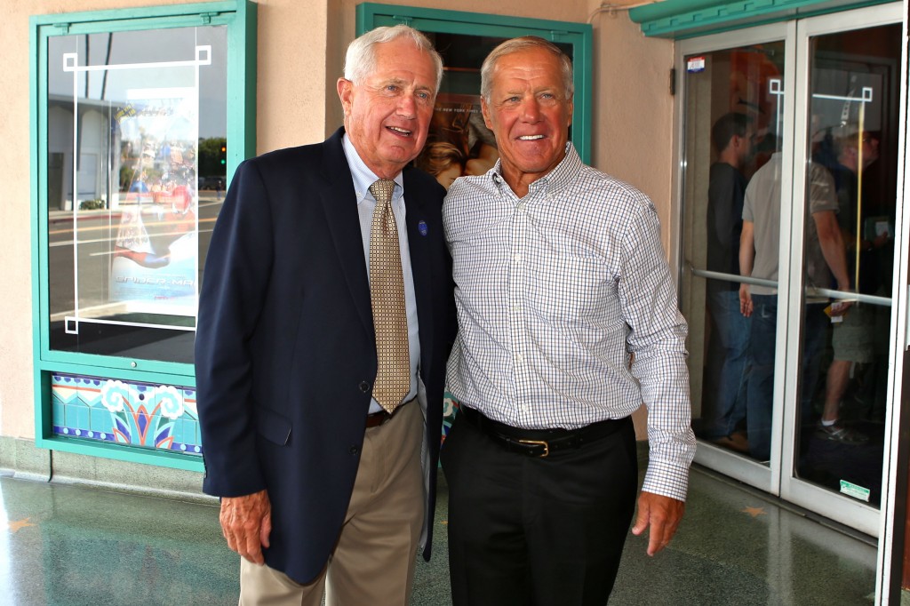Coach Mike White, who was featured in the film, and Coach Terry Donahue, both Newport beach residents, at the event.