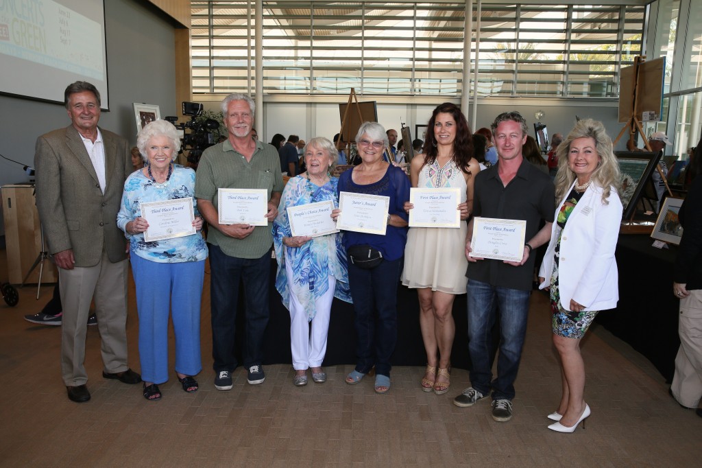 ): (left to right): Newport Beach Mayor Pro Tem Ed Selich, Caroline Miller, Honey Hostetler, Iriet Peshkess Teresa Hernandez, Douglas Cross, Arlene Greer, Arts Commissioner