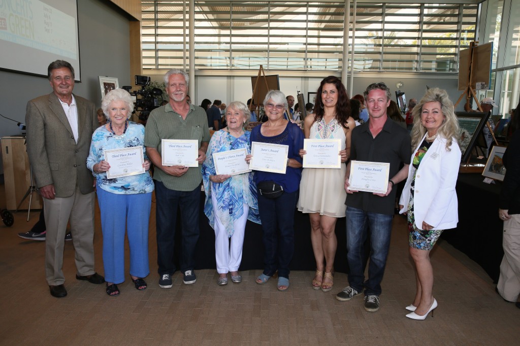 ):  (left to right): Newport Beach Mayor Pro Tem Ed Selich, Caroline Miller, Honey Hostetler, Iriet Peshkess Teresa Hernandez, Douglas Cross, Arlene Greer, Arts Commissioner