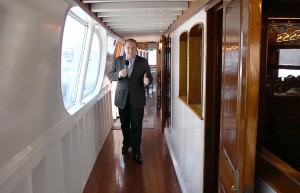 Gary Sherwin, president & CEO of Newport Beach and Company, hosts NBTV's "The Backstory." He is shown aboard the Wild Goose Hornblower yacht once owned by John Wayne.