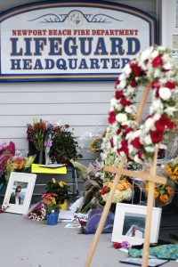 A tribute memorial for Ben Carlson at the lifeguard headquarters 