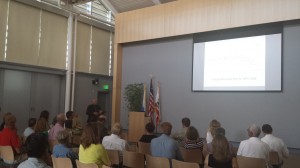 Assistant City Engineer Michael Sinacori gives a presentation to Corona del Mar residents Wednesday about the CdM entry project. — NB Indy Photo ©