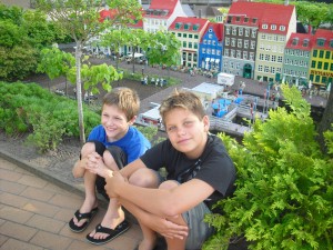 Wyatt Fales and Derek Mayer take a break at Legoland in Denmark, near the mini scene of Copenhagen