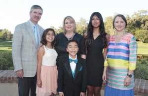 Wooden Floor Board Chairman Jim Driscoll of Corona del Mar, student Olivia Aviles, Executive Director and Co-CEO Dawn S. Reese, students Matteo Zarate and Elizabeth Alvarez, Artistic Director and Co-CEO Melanie Rios Glaser.