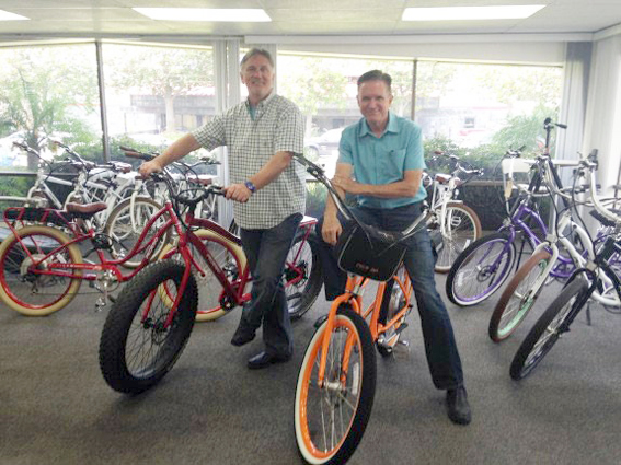 Don DiCostanzo (right), CEO/co-founder, and Terry Sherry, CFO/co-founder, of Pedego Electric Bikes — NB Indy Photo ©