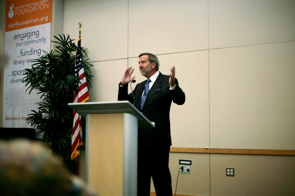 Congressman John Campbell speaks at the Newport Beach Chamber of Commerce’s Wake Up! Newport meeting on Thursday morning. — Photo by Sara Hall ©