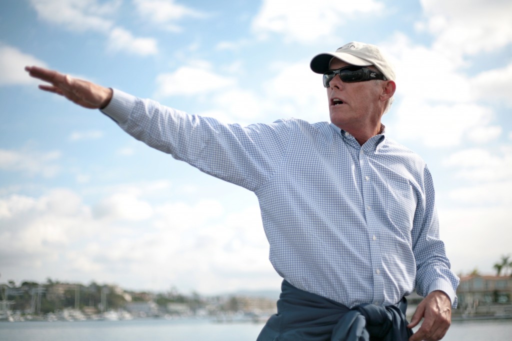 Harbor Commissioner Brad Avery discusses vessel overhang on Saturday. — Photo by Sara Hall