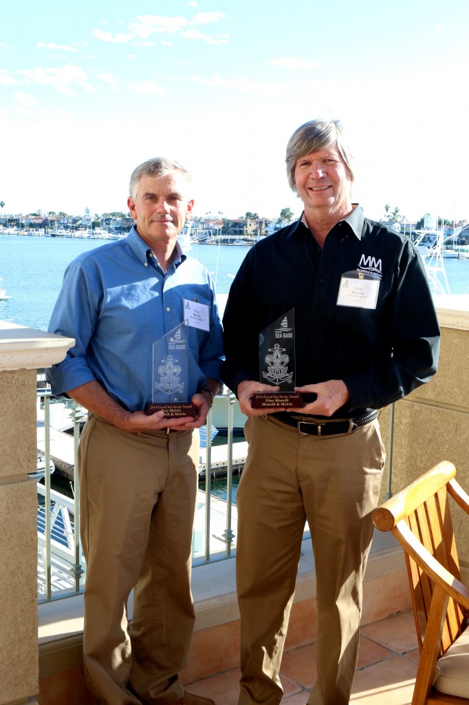 (left to right) Pete Melvin and Gino Morrelli with their Good Scout Awards at the Balboa Bay Resort last week.