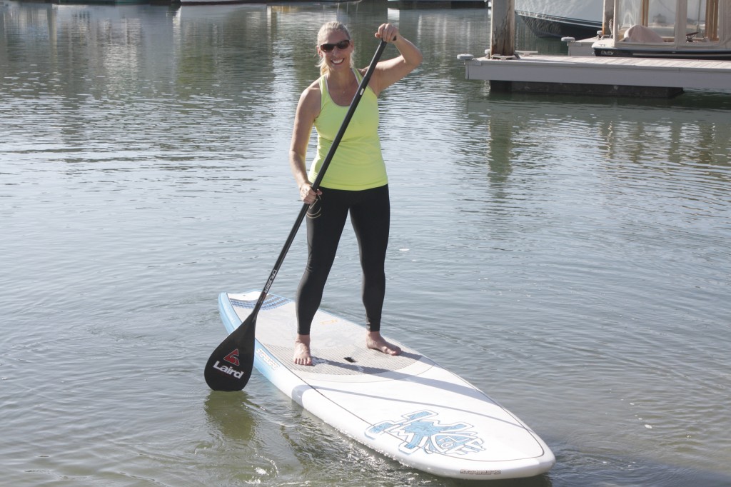 NB Indy columnist Shelly Zavala on a stand up paddleboard in Newport Back Bay during a previous summer. — Photo by Christopher Trela ©