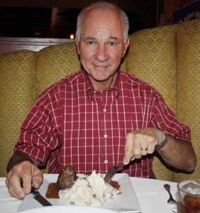 Jim Walker at The Bungalow Restaurant sampling a restaurant week dish