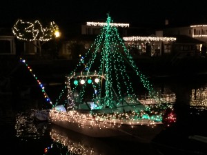 Landon Martin's boat decorated for the Christmas Boat Parade